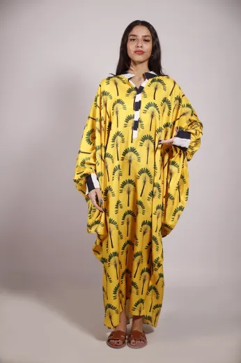 Picture of Yellow Palm Trees Balloon Sleeve Kaftan