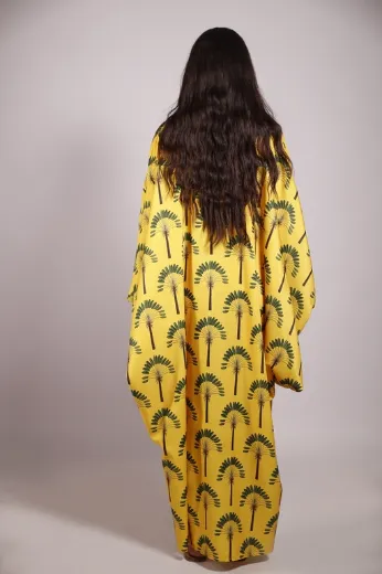 Picture of Yellow Palm Trees Balloon Sleeve Kaftan