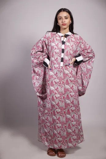 Picture of Pink Leaves Balloon Sleeve Kaftan