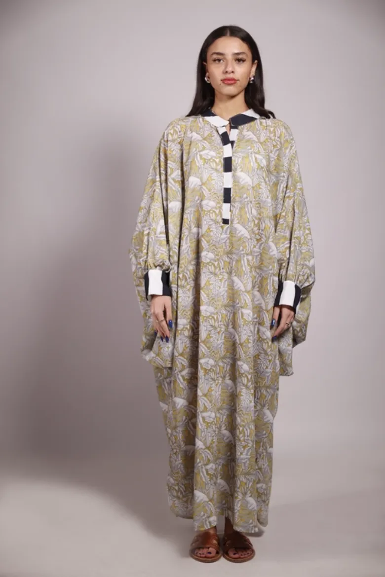 Picture of Yellow Leaves Balloon Sleeve Kaftan