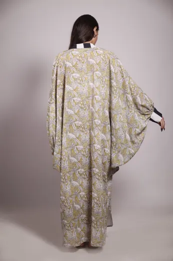 Picture of Yellow Leaves Balloon Sleeve Kaftan