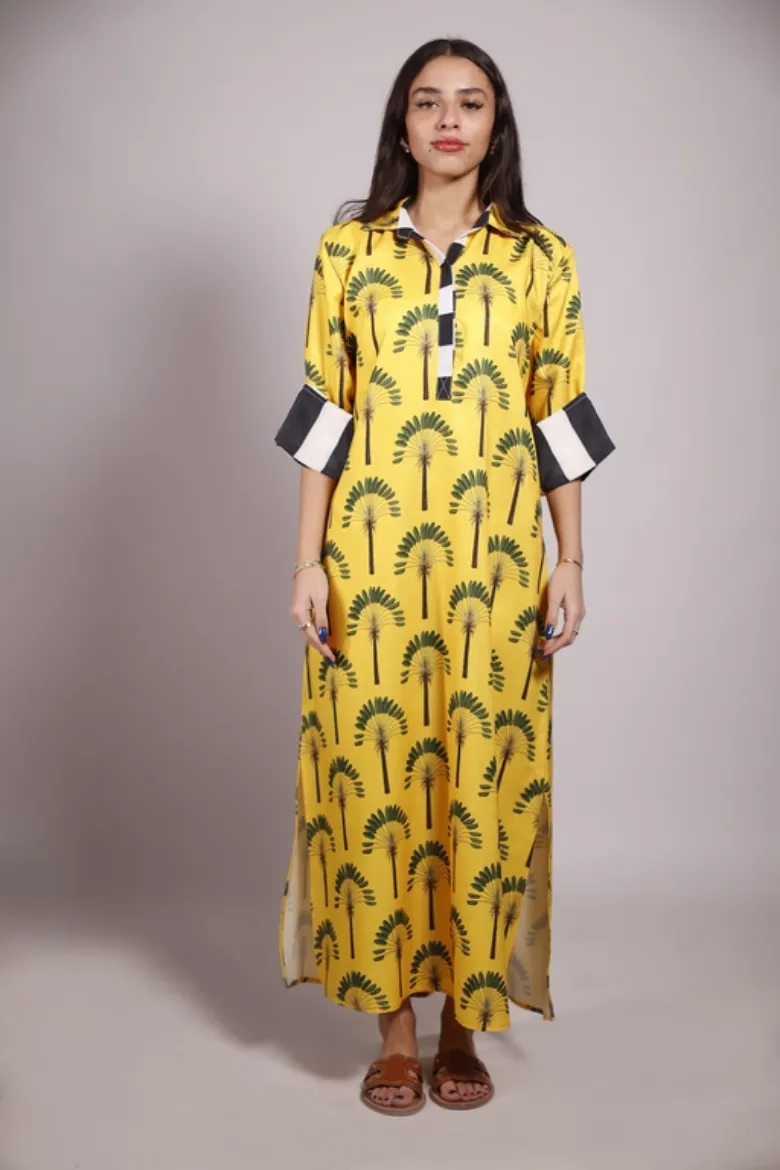 Picture of Yellow Palm Trees Shirt Dress