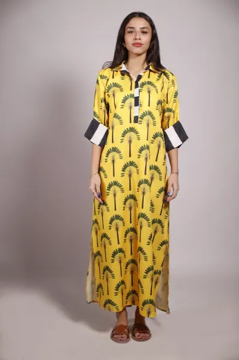 Picture of Yellow Palm Trees Shirt Dress